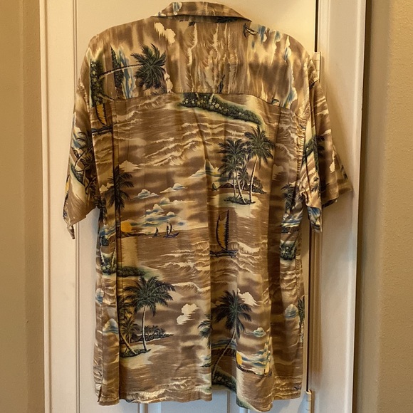 Chaps Ralph Lauren tropical button down shirt. XL tan green blue yellow black - Picture 3 of 7